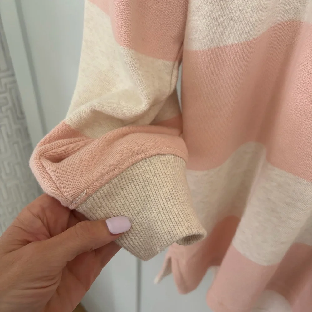 Aerie Pink & White Striped oversized polo Shirt - Picture 4 of 4